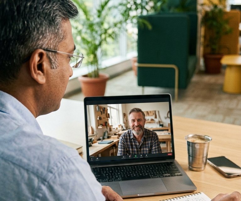 Vimansoft consultant planning a website project with a UK business owner on a video call